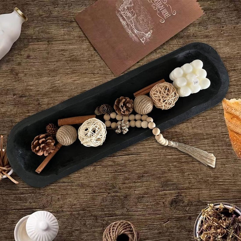 BEDAZE Wooden Dough Bowls Decorative，Rustic Bread Long Bowls Decor Wood Tray, Hand Carved For Table Centerpiece Decor, Home Decor (20 * 6 * 2 inch Black) - Image 5